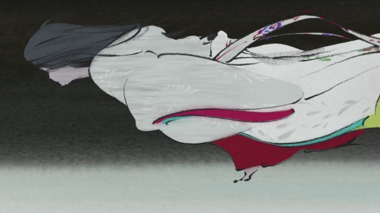 The Tale of the Princess Kaguya's Princess Kaguya running while her garments flutter in the wind