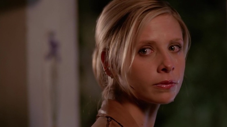 Buffy's Buffy Summers turning head with tears streaming down face