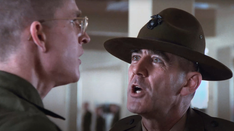 Matthew Modine as Private James T. "Joker" Davis gets yelled at by R. Lee Ermey as Gunnery Sergeant L. Hartman in Full Metal Jacket