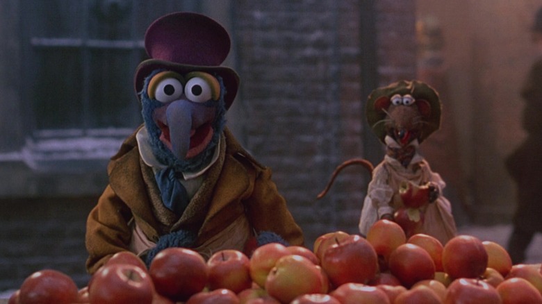 Gonzo's Dickens and Rizzo address the screen in The Muppets Christmas Carol