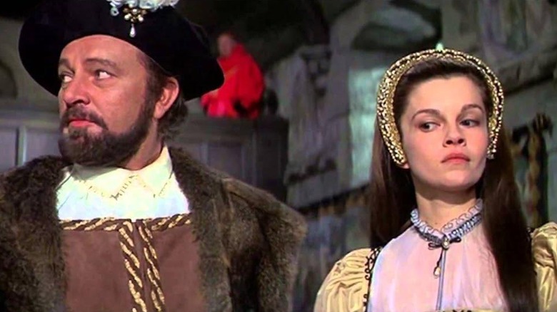 Anne Boleyn (Genevieve Bujold) looking annoyed at King Henry VIII (Richard Burton) in Anne of the Thousand Days