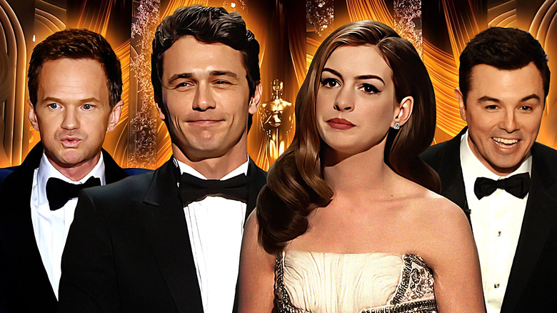 Neil Patrick Harris, James Franco, Anne Hathaway, and Seth MacFarlane hosting the Oscars