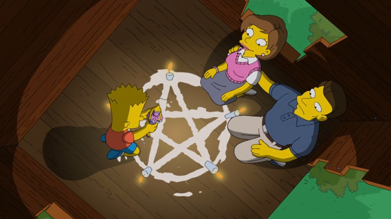 Bart performing a pregnancy ritual for a couple on The Simpsons