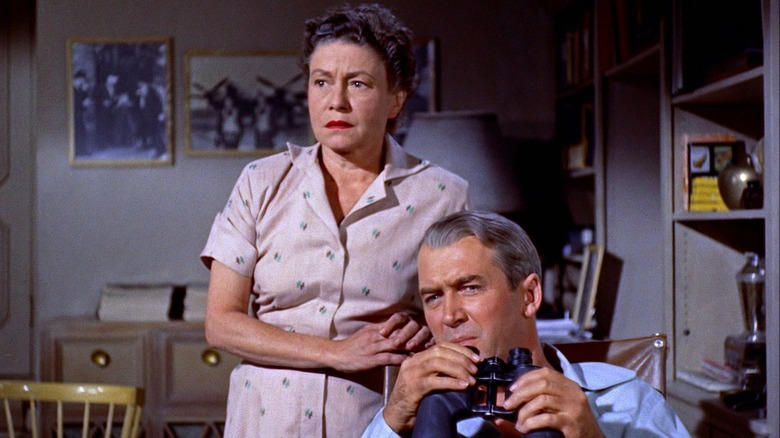 Thelma Ritter and James Stewart look worried