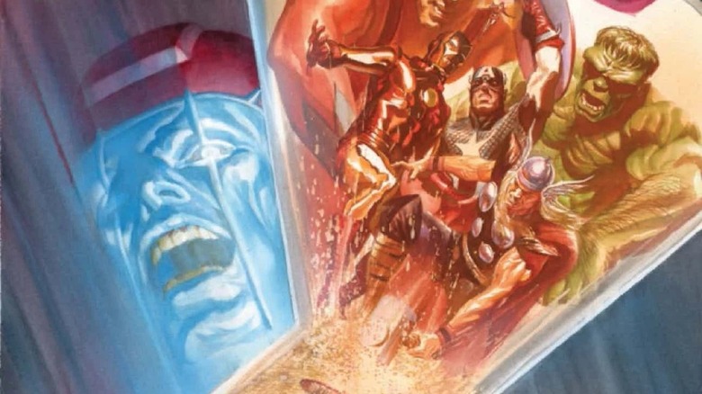Kang holding an hourglass with Avengers inside