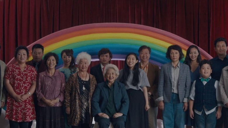 The Wang family posing for a group picture in The Farewell