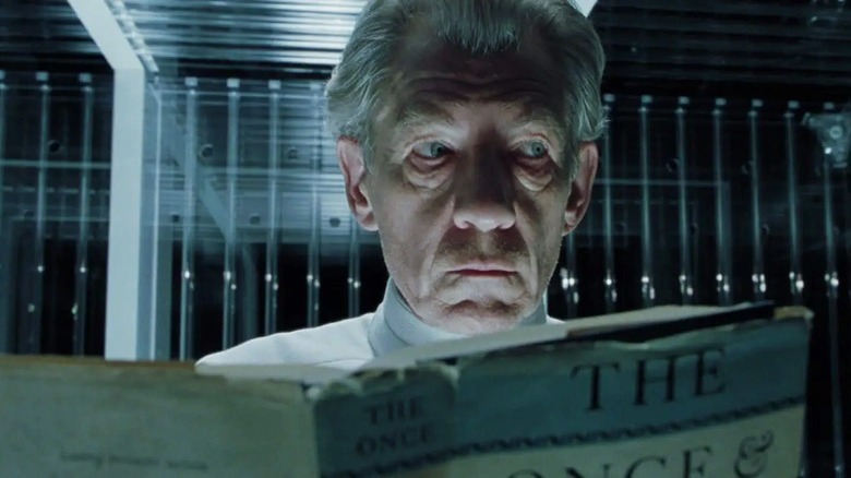 Magneto reading a book in prison in X2: X-Men United