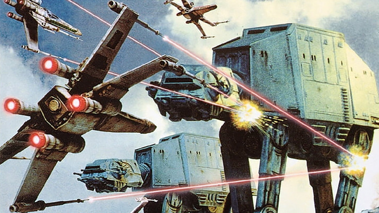 X-Wing flying towards an AT-AT in book cover artwork