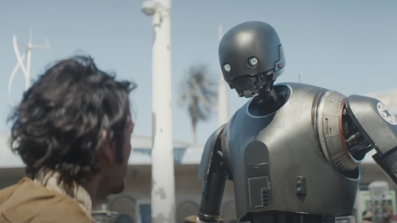 Security droid outside Diego Luna