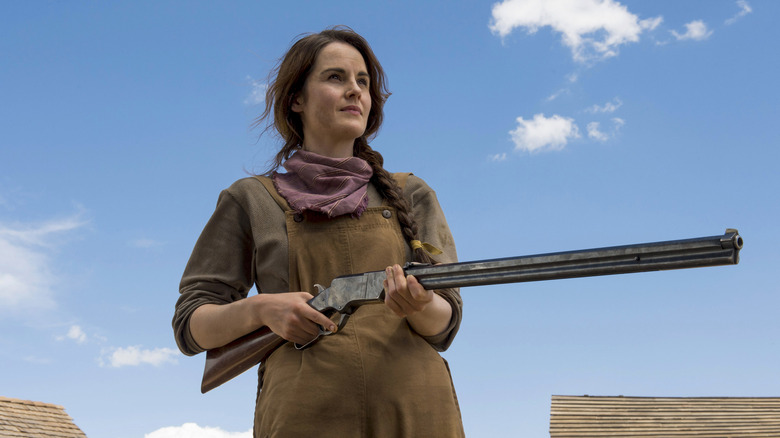 Michelle Dockery in Godless holding rifle