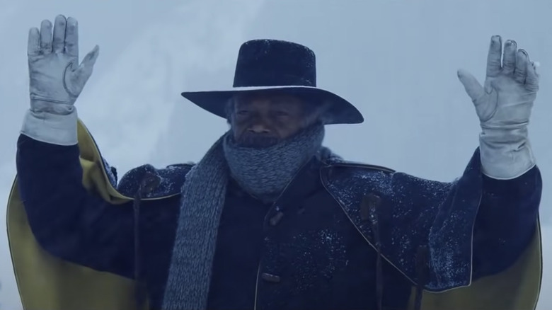 Samuel L. Jackson in The Hateful Eight hands up