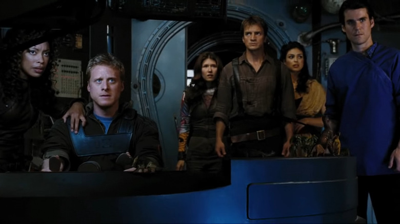 Serenity crew on the bridge