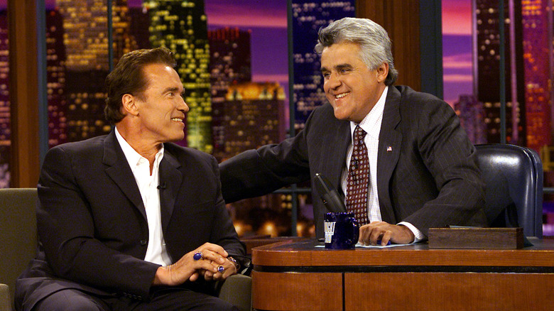 Jay Leno interviewing Arnold Schwarzenegger