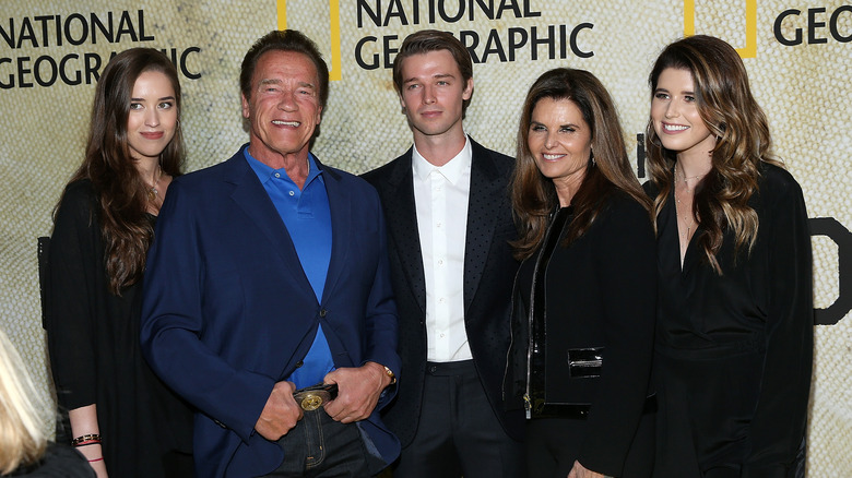 The Schwarzenegger family smiling on the red carpet