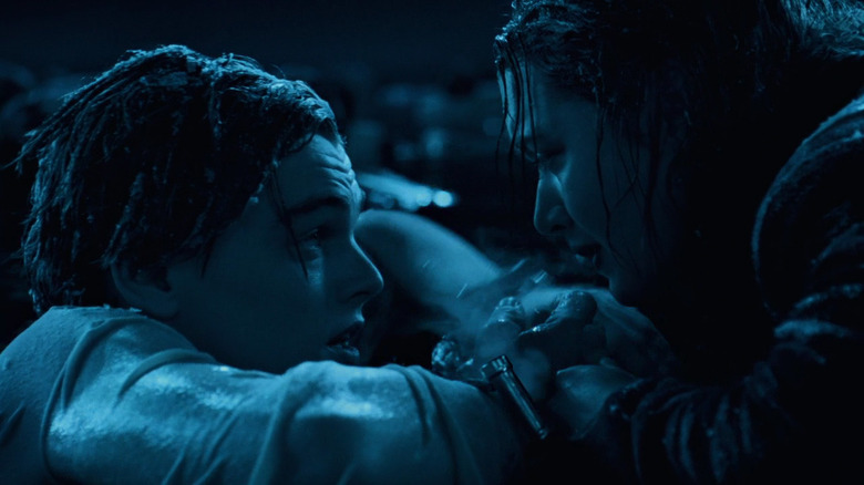 Titanic's Jack and Rose huddled near the door in the water