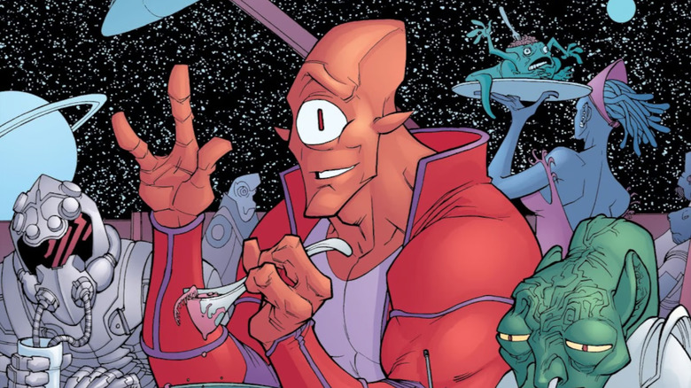 Allen the Alien eating next to other aliens in the comic book Invincible