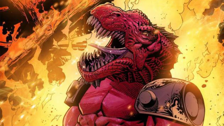 Dinosaurus surrounded by flames in the comic book Invincible