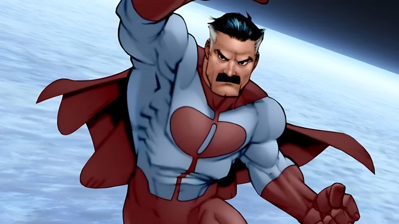 Omni-Man flying over planet earth in the comic book Invincible