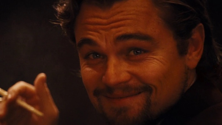 Exreme close up of Leonardo DiCaprio, smiling