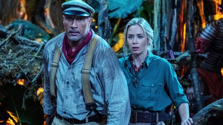 The Rock and Emily Blunt in jungle