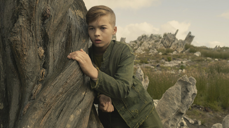 Paul leans on tree in Raised by Wolves