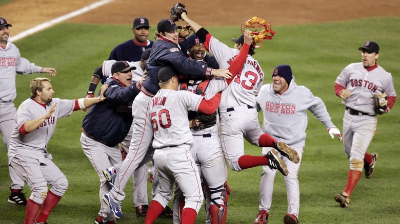 Boston Red Sox players celebrating