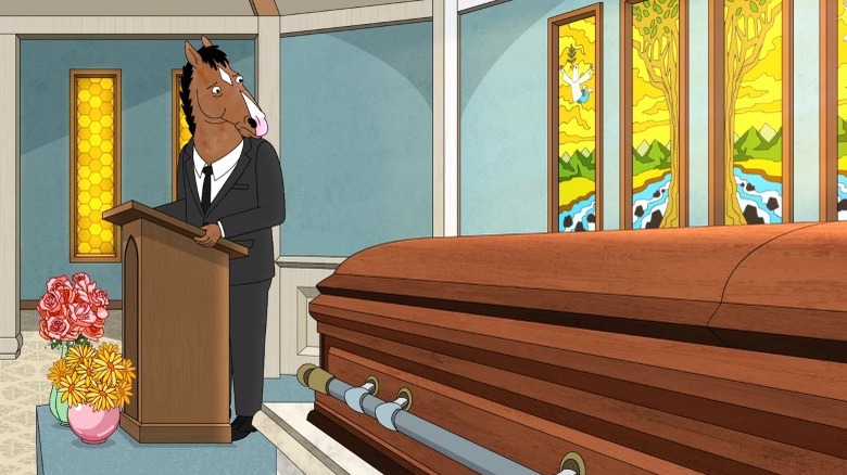 BoJack Horseman looks at mother's casket