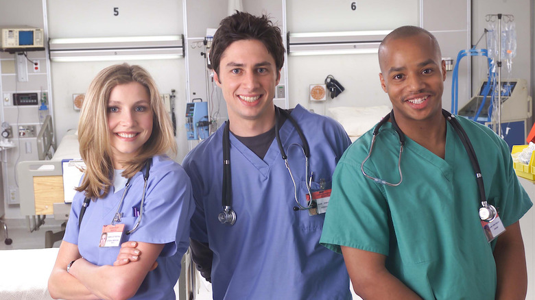 Sarah Chalke, Zach Braff, and Donald Faison on "Scrubs"