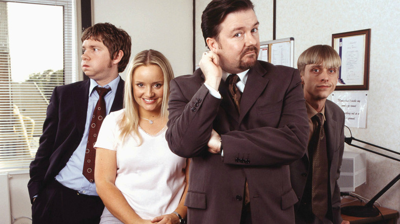 Martin Freeman, Lucy Davis, Ricky Gervais, and Mackenzie Crook in "The Office"