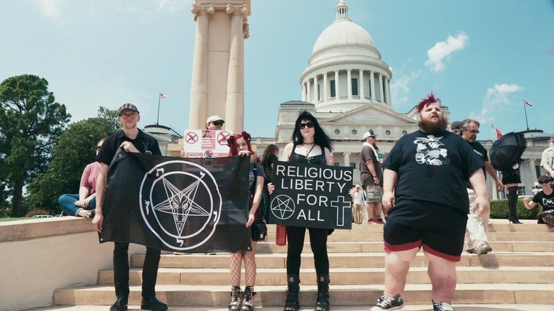 Supporters of the Satanic Temple at a rally in "Hail Satan?"