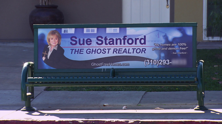 Bench billboard advertising ghost realtor Nathan for You
