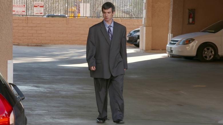 Nathan Fielder in oversized suit Nathan for You