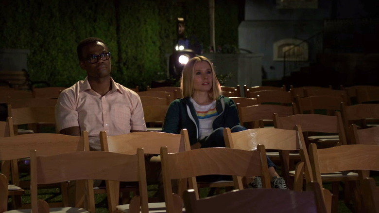 Chidi and Eleanor sitting together