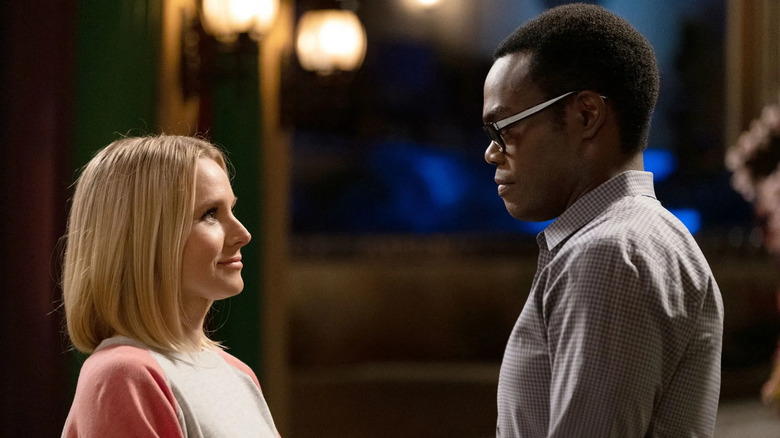 Eleanor and Chidi staring at each other