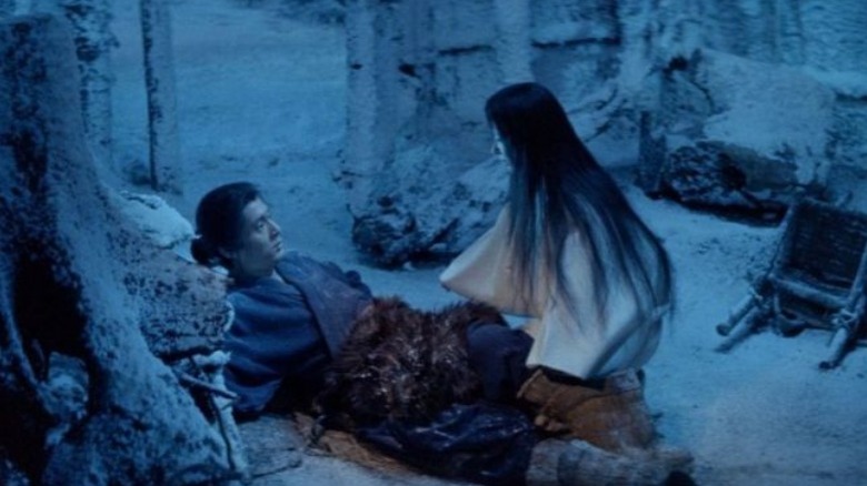 Kwaidan yuki-onna meets woodcutter in forest