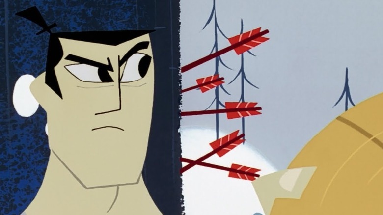 Samurai Jack looking at arrows