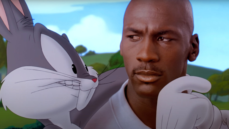 Bugs Bunny cozies up to Michael Jordan as himself in Space Jam