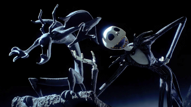 Jack Skellington sings next to a gargoyle in The Nightmare Before Christmas