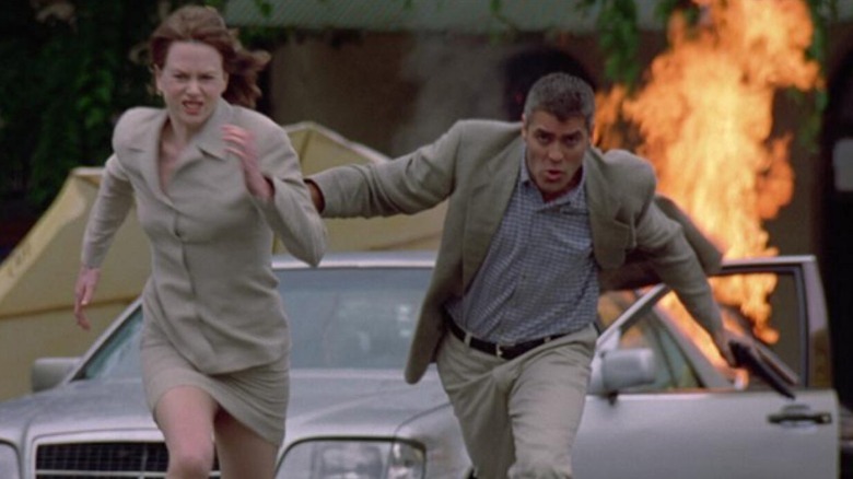 kidman clooney running car fire