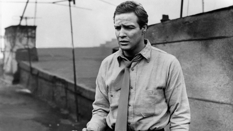 Marlon Brando as Terry looking distraught in On the Waterfront