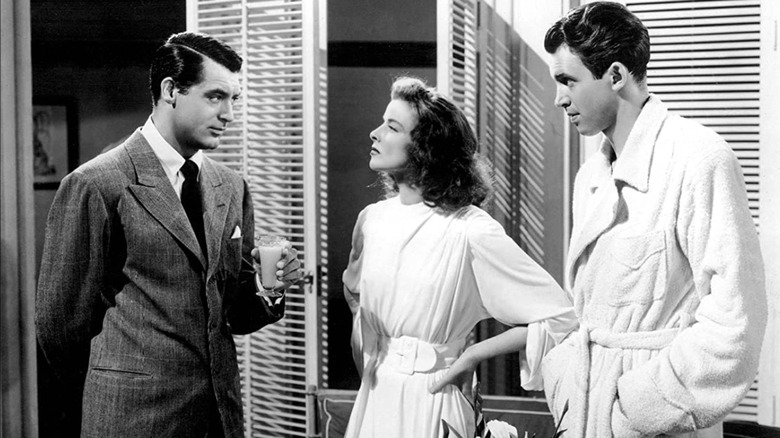 Cary Grant Katharine Hepburn and James Stewart staring