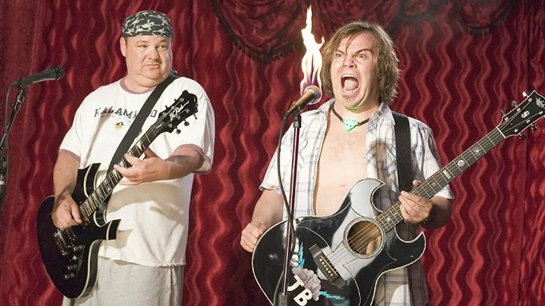 Jack Black and Kyle Gass flaming microphone