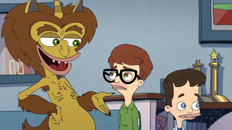 Andrew and Nick with the Hormone Monster on "Big Mouth"