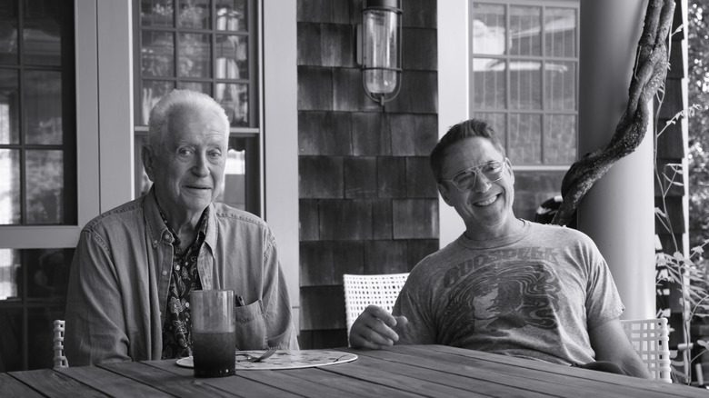 Black-and-white image of Robert Downeys Sr and Jr