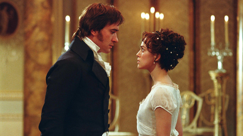 Darcy and Elizabeth stare at each other in ballroom in Pride & Prejudice