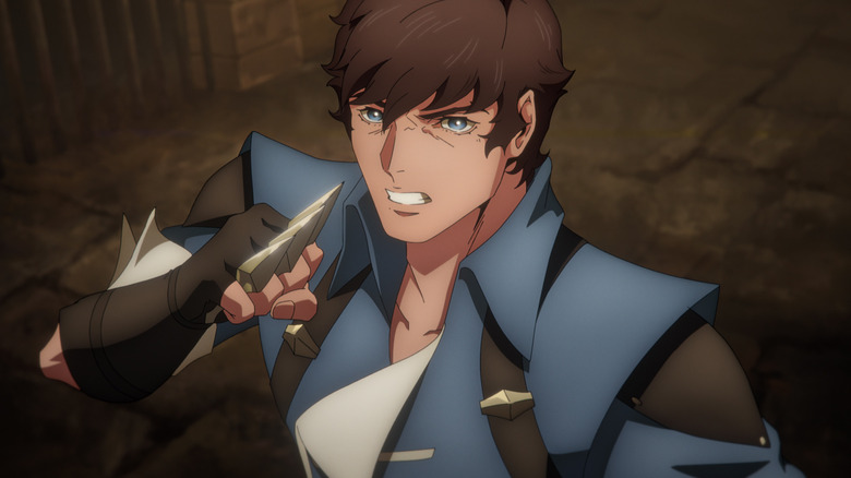 Edward Bluemel's Richter Beumont prepares to throw Kunai in Castlevania: Nocturne