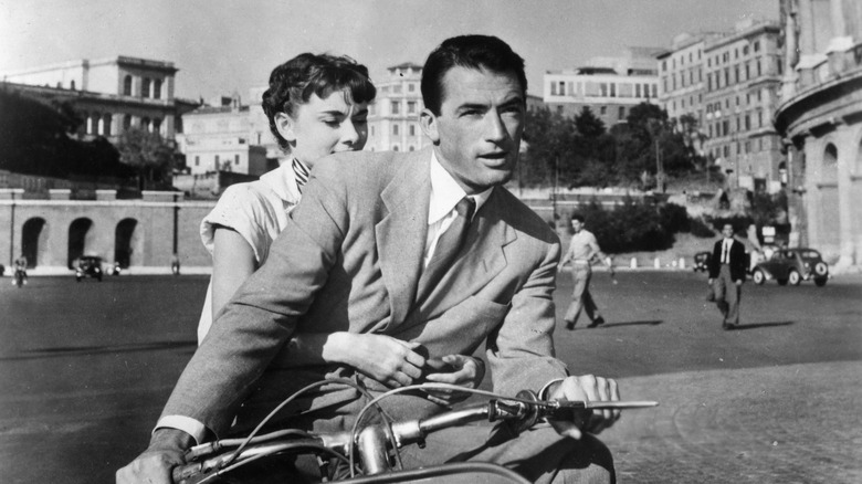 Hepburn and Peck on scooter in Rome