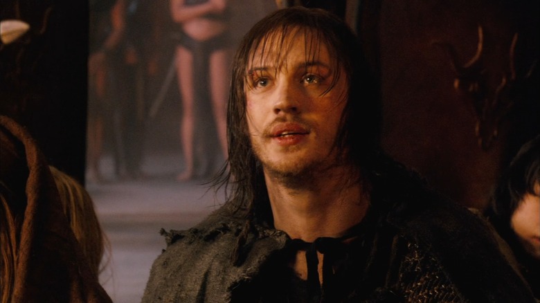 Tom Hardy as Theo in Minotaur looking upward