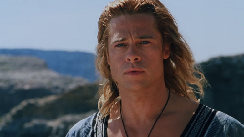 Brad Pitt as Achilles in Troy, sporting long blond hair