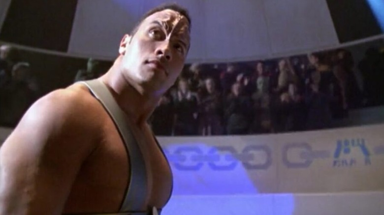 The champion (Dwayne Johnson) enters the ring on Star Trek: Voyager